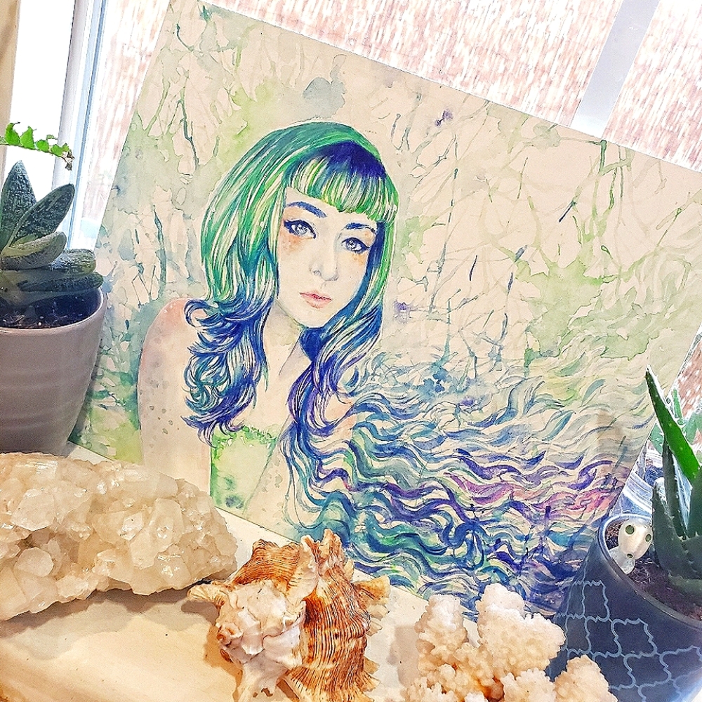 Original watercolor painting Surreal Portrait
